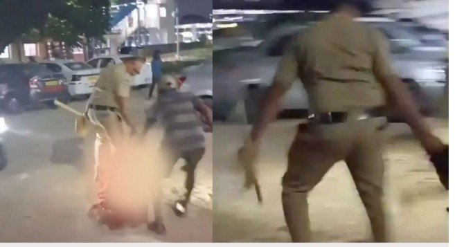 Hyderabad home guard brutally beats woman